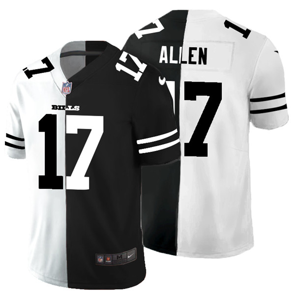 Men's Buffalo Bills #17 Josh Allen Black & White NFL Split Limited Stitched Jersey Men's Buffalo Bills #17 Josh Allen Black & White NFL Split Limited Stitched Jersey